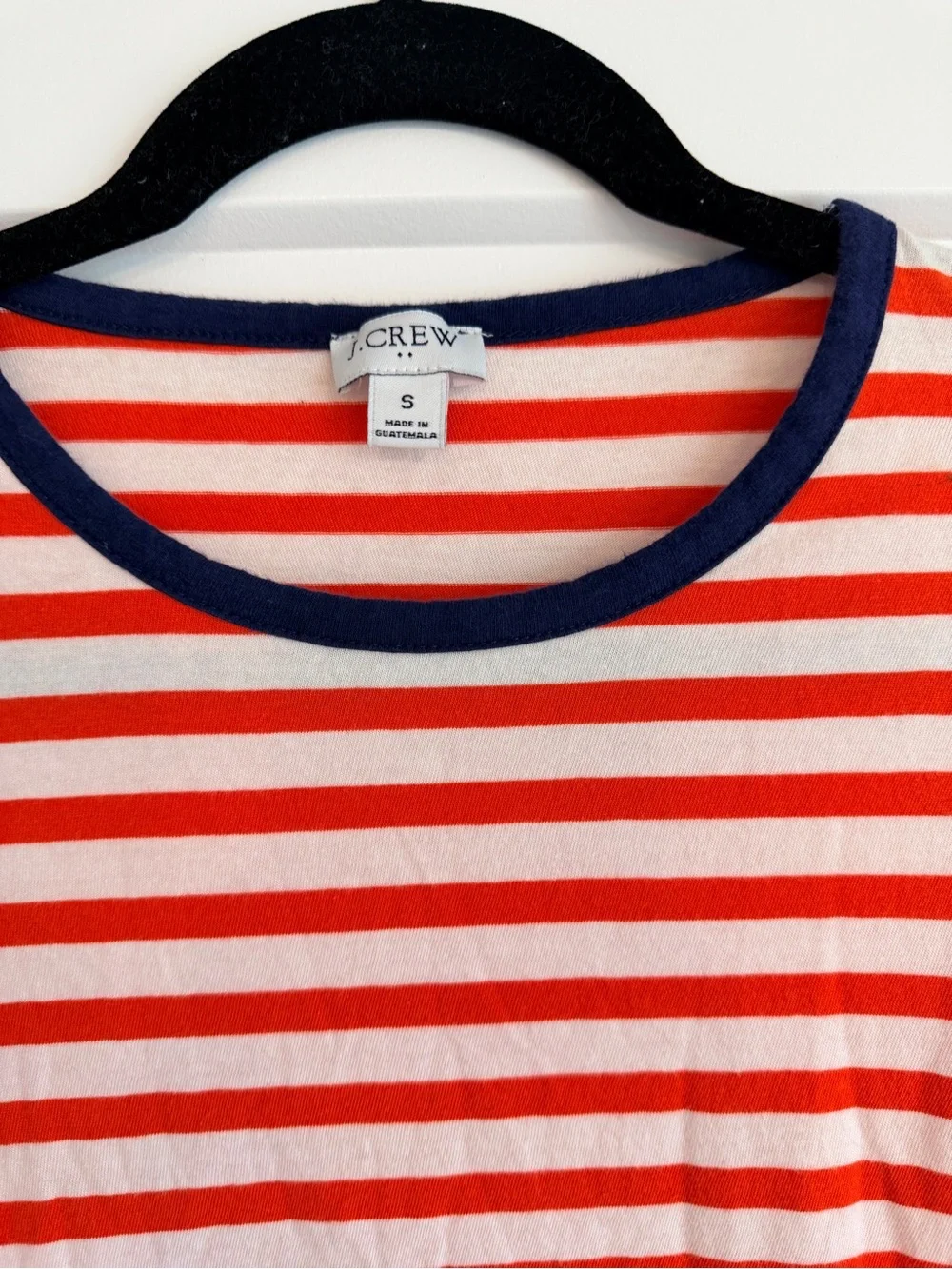 J. Crew Red and White Striped Midi Dress with Navy Trim
